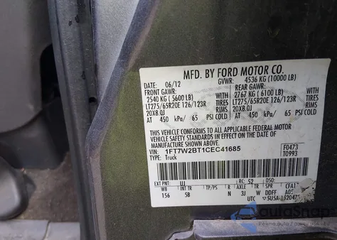 2012 Ford F-250 Lariat из США, поврежденный, VIN 1FT7W2BT1CEC41685